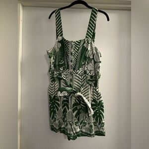 Farm Rio - Green and White Tropical Print Romper - Size XL